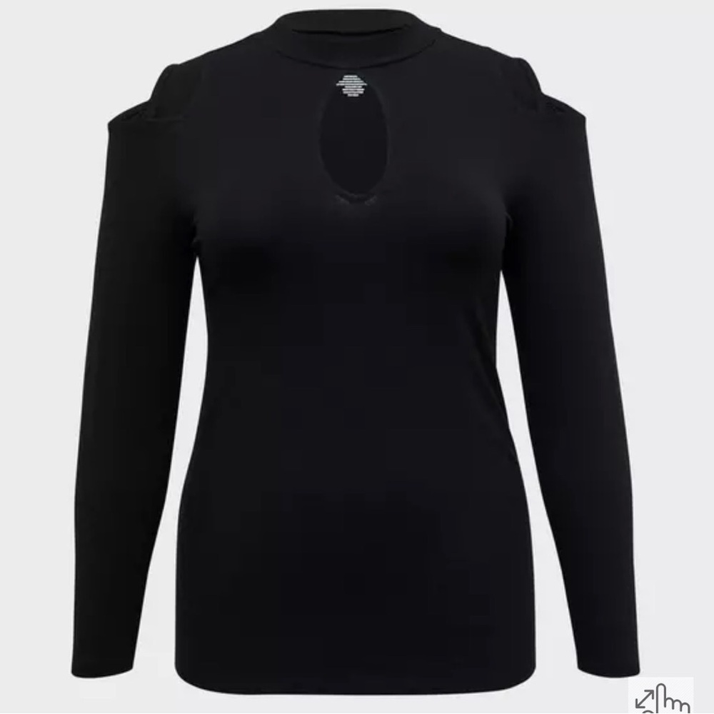 torrid Black Cold-Shoulder Long Sleeve Top with Keyhole